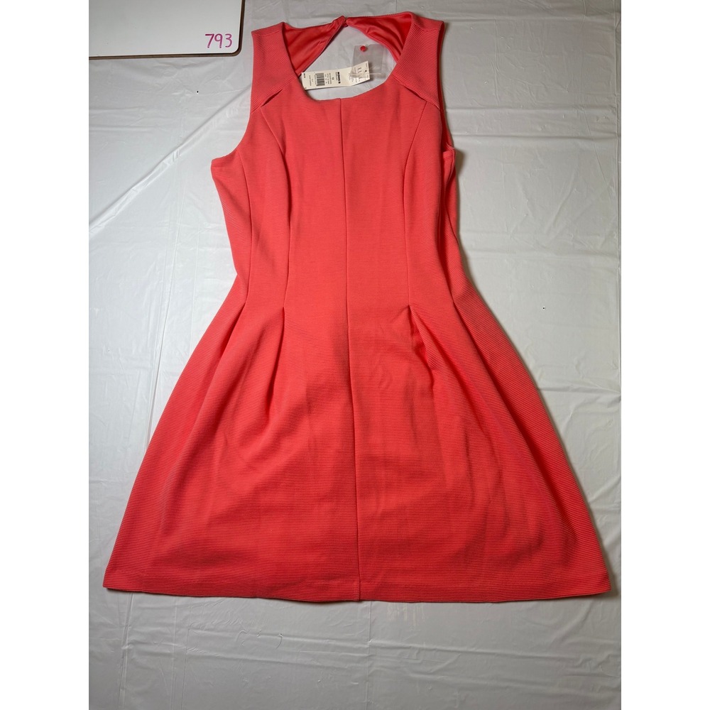 Elle Sugar Coral Fit and Flare Dress Sleeveless Keyhole Back Womens 12 NWT